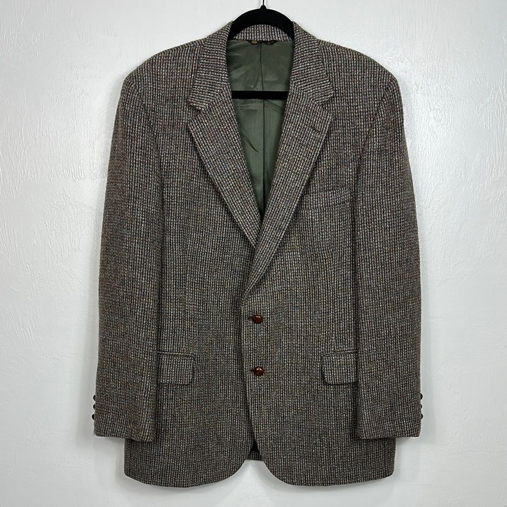Harris Tweed Classic Handwoven Pure Wool Brown Men's Blazer Size XL